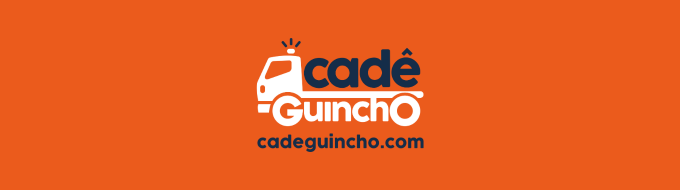 Fundo laranja com logo Cadê Guincho.