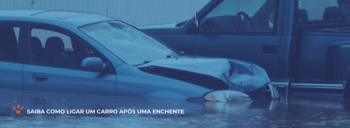 Dois carros atingidos por uma enchente.